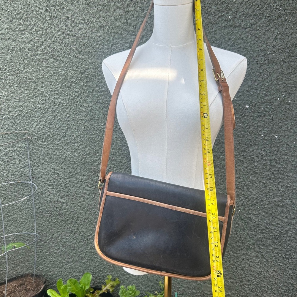 Vintage 80s 90s Coach Leather Crossbody Bag Black Tan Messenger - Picture 4 of 10